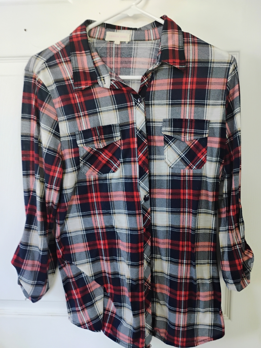 Urban Girl Nites Plaid Button-Front Top - Red, Navy & White